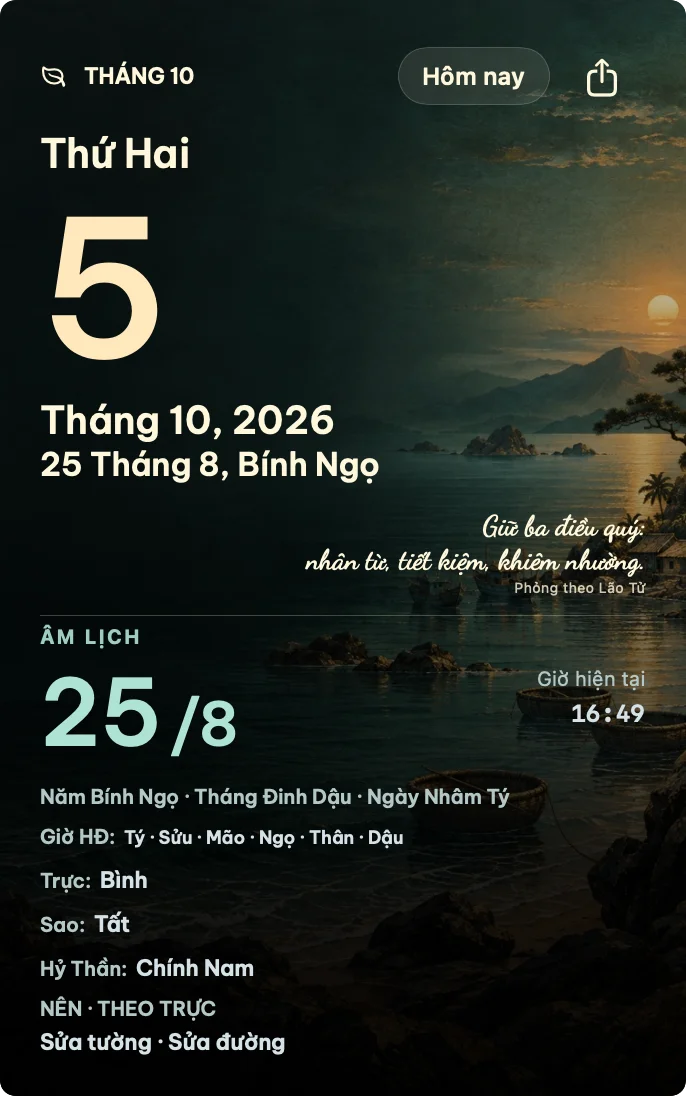 Tờ lịch với phong cảnh Việt Nam, ngày dương lớn và ngày âm rõ ràng